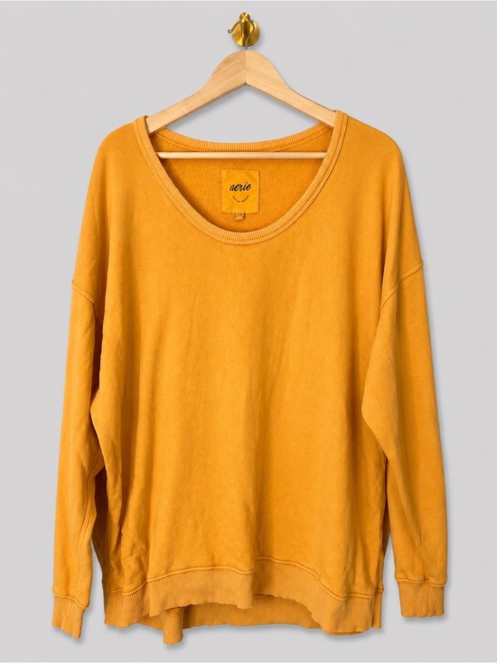 Aerie Mustard Yellow Oversized Sweatshirt Cozy Crewneck Pullover